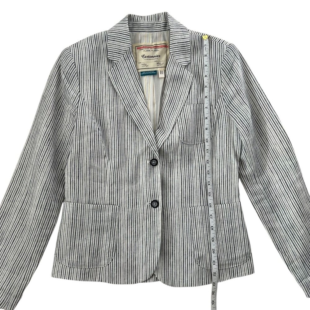 Cartonnier by Anthropologie Blue Striped 100% Linen Blazer Jacket SZ 4 - Picture 9 of 11
